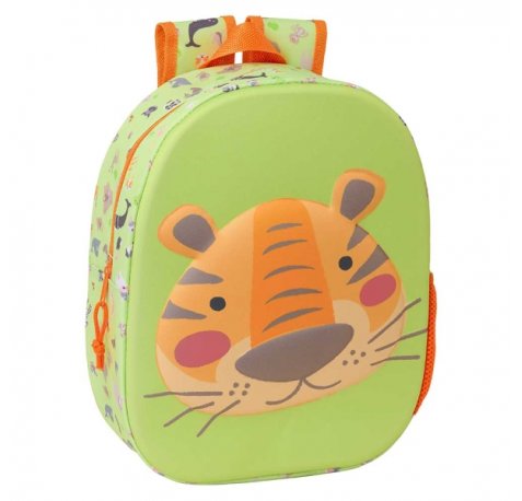 Safta Tiger Mochila 3D de 8.64L - Portabotellas - Tarjeta de Identificacion Personal - Hombreras Acolchadas - 27x33x10cm - Color Verde Claro