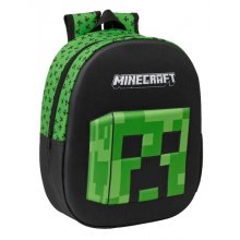 Safta Minecraft Mochila 3D - Asa de Mano - Portabotellas Lateral - 27x33x10cm - Color Negro/Verde