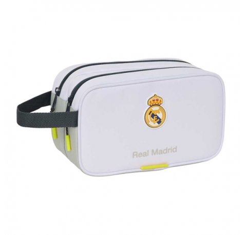 Safta Real Madrid Neceser de 5L Portatodo - 2 Compartimentos - Asa de Mano - Cierre de Cremallera - 26x15x12.5cm - Color Blanco y Negro
