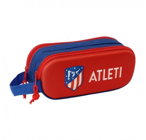 Safta Atletico de Madrid Estuche Portatodo 3D - 2 Compartimentos - Cierre de Cremallera - Asa de Mano - 21x8x6cm - Color Rojo y Azul