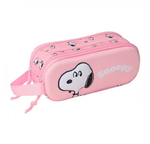 Safta Snoopy Estuche Portatodo 3D de 1L - 2 Compartimentos - Cierre de Cremallera - Asa de Mano - 21x8x6cm - Color Rosa Pastel
