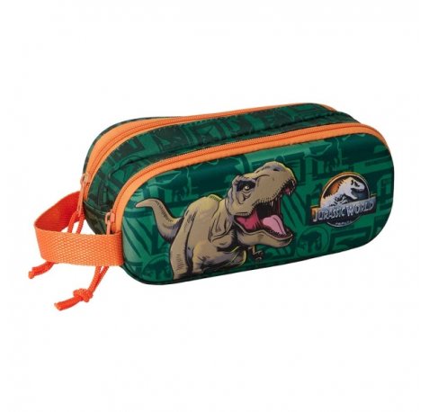 Safta Jurassic World Estuche Portatodo 3D de 1L - 2 Compartimentos - Cierre de Cremallera - Asa de Mano - 21x8x6cm - Color Verde Oscuro