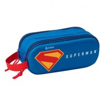 Safta Superman Estuche Portatodo 3D - 2 Compartimentos - Cierre de Cremallera - Asa de Mano - 21x8x6cm - Color Rojo y Azul