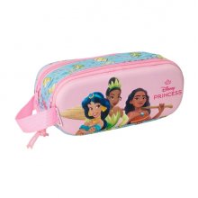 Safta Princesas Disney Estuche Portatodo 3D de 1L - 2 Compartimentos - Cierre de Cremallera - Asa de Mano - 21x8x6cm - Color Azul Claro