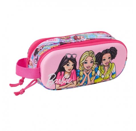Safta Barbie Estuche Portatodo 3D de 1L - 2 Compartimentos - Cierre de Cremallera - Asa de Mano - 21x8x6cm - Color Rosa