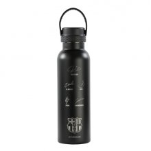 Safta F.C.Barcelona Botella Reutilizable 600mL - Doble Pared - Base de Silicona - Acero Inoxidable - Tapon a Rosca con Asa - 12H Caliente / 24H Frio - 25x7.3x7.3cm - Color Negro