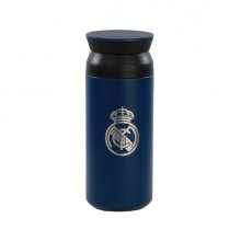 Safta Real Madrid Vaso de Acero Inoxidable 350mL - Doble Pared - Base de Silicona - Acero Inoxidable - Tapa - 12H Caliente / 24H Frio - 17.2x6.8x6.8cm - Color Azul Marino