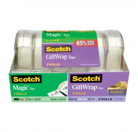 Scotch Magic/Giftwrap Pack de 6 Cintas Adhesivas Surtidas - 19mm x 27.9m - Color Transparente