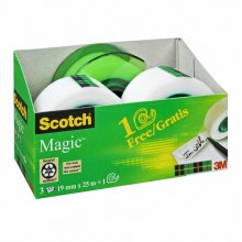 Scotch Magic Pack de 3 Cintas Adhesivas Invisible - 19mm x 25m - Dispensador Gratis - Color Transparente