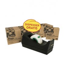 Scotch Magic Pack de 14 Cintas Adhesivas - 66% Adhesivo Vegetal - 19mm x 33m - Promocion Dispensador Gratis - Color Negro