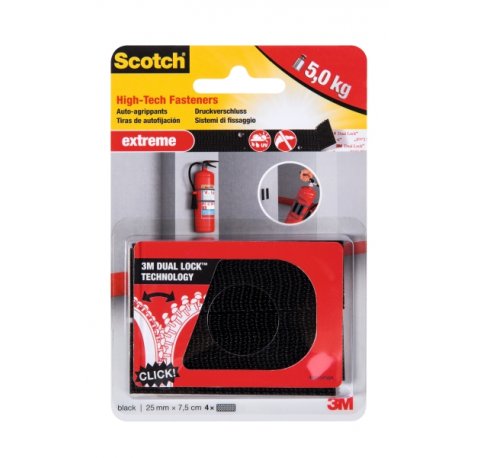 Scotch Extreme Cierres Adhesivos Reposicionables - 25mm x 75mm - Soporta hasta 5kg - Color Negro