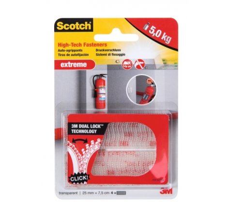 Scotch Extreme Cierres Adhesivos Reposicionables - 25mm x 75mm - Soporta hasta 5kg - Color Transparente