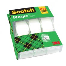 Scotch Magic Pack de 3 Cintas Adhesivas Invisibles - 19mm x 7.5m - Promocion 2 + 1Â Gratis - Incluye Dispensador - Color Transparente