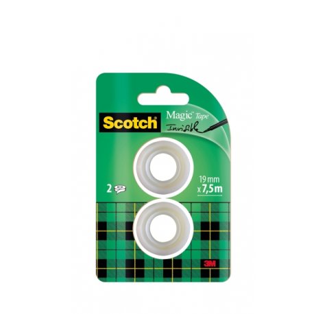 Scotch Magic Pack de 2 Cintas Adhesivas Invisible - Recambio - 19mm x 7.5m - Color Transparente