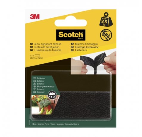Scotch Pack de 2 Cierres Adhesivos Reposicionables - 25x76mm - Uso en Exterior - Color Negro