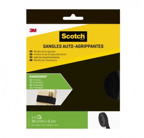 Scotch Tiras Organizadoras de Cable - 38mm x 9m - Reutilizable - Color Negro