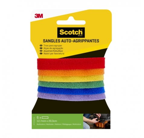 Scotch Pack de 6 Tiras Organizadoras de Cable - 12.7mm x 20.3cm - Colores Surtidos