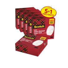 Scotch Super-Hold Pack de 6Â Cintas Adhesivas - Extrafuerte - 19mm x 25.4m - Promocion 5 + 1 Gratis - Color Transparente