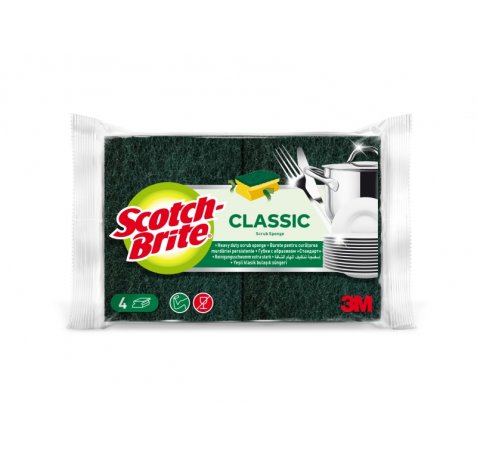 Scotch-Brite Classic Pack de 4Â Estropajos de Cocina - Proteccion para los Dedos - Color Verde Oscuro