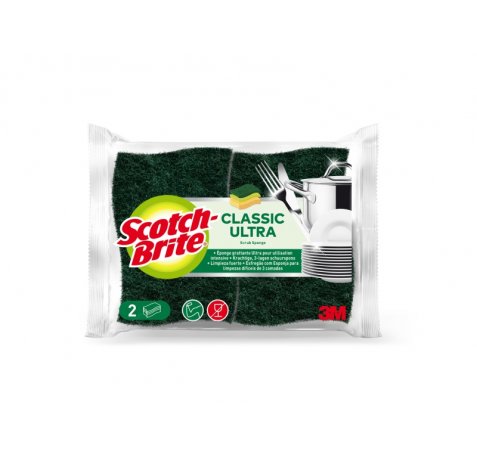 Scotch-Brite Classic Pack de 2 Estropajos de Cocina Ultra - Color Verde Oscuro