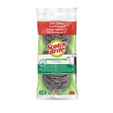 Scotch-Brite Pack de 3 Estropajos de Acero Inoxidable - Promocion 2 + 1 Gratis - Color Gris Metalizado
