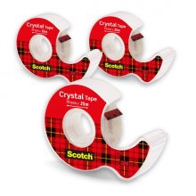 Scotch Crystal Pack de 3 Cintas Adhesivas - 19mm x 25m - Supertransparente - Incluye Dispensador - Color Transparente