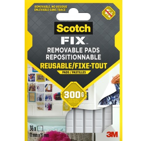 Scotch-Fix Pack de 36 Tiras Adhesivas Reutilizables - 11mm x 15mm - Color Blanco