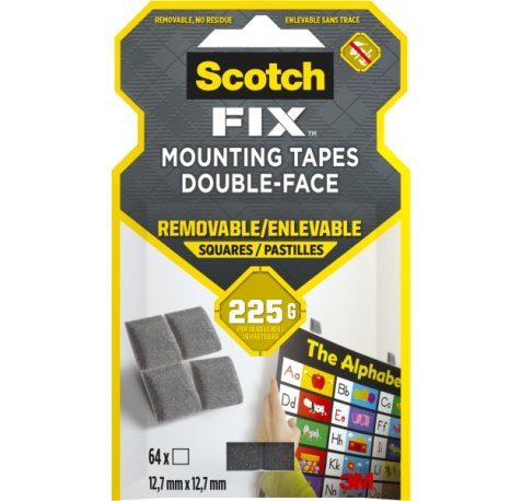 Scotch-Fix Pack de 64Â Cuadrados Adhesivos de Doble Cara Reutilizables - 12.7mm x 12.7mm - Color Gris