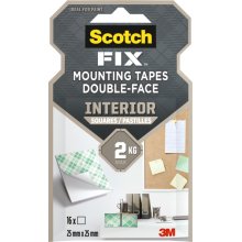 Scotch-Fix Pack de 16 Cuadrados Adhesivos de Doble Cara para Interior - 25Â mm x 25mm - Color Blanco