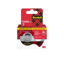 Scotch Crystal Pack de 3 Cintas Adhesivas - 19mm x 7.5m - Incluye Dispensador - Color Transparente