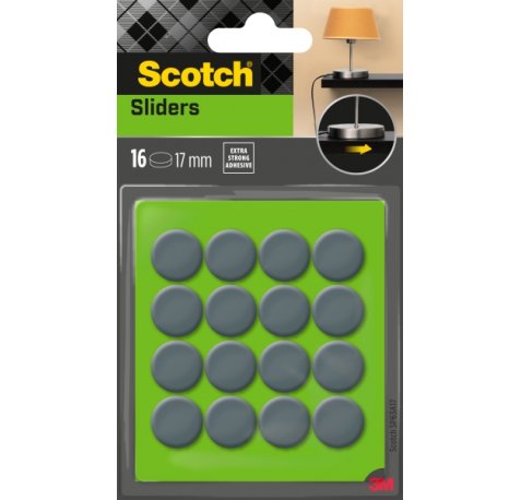 Scotch Move and Protect Pack de 16 Patines Deslizantes Adhesivos - Diametro de 17mm - Color Gris