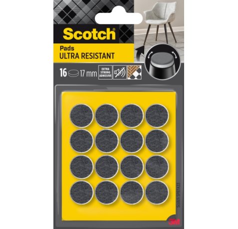 Scotch Pack de 16 Almohadillas de Fieltro Adhesivas - Ultra Resistentes - Diametro de 17mm - Color Blanco/Gris