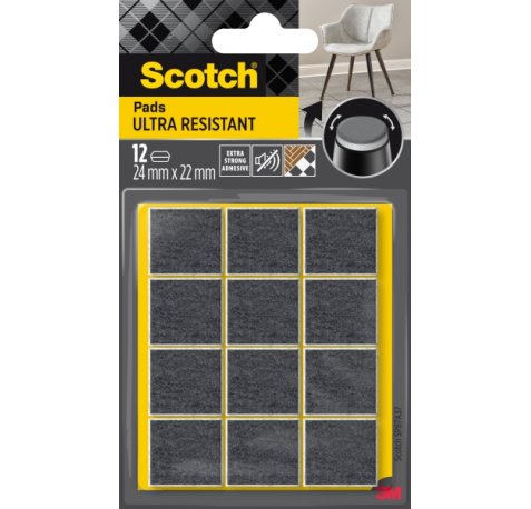 Scotch Pack de 12 Almohadillas de Fieltro Adhesivas - Ultra Resistentes - 24x22mm - Color Blanco/Gris