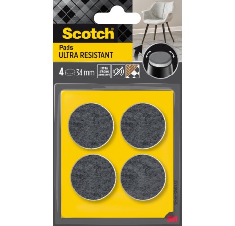 Scotch Pack de 4 Almohadillas de Fieltro Adhesivas - Ultra Resistentes - Diametro de 34mm - Color Blanco/Gris