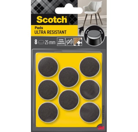 Scotch Pack de 8 Almohadillas de Fieltro Adhesivas - Ultra Resistentes - Diametro de 25mm - Color Blanco/Gris