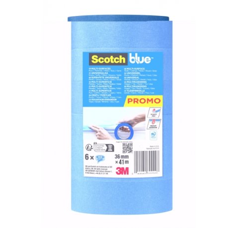 Scotchblue Pack de 6 Cintas de Enmascarar - 36mm x 41m - 100% PEFC - Multisuperficie - Color Azul