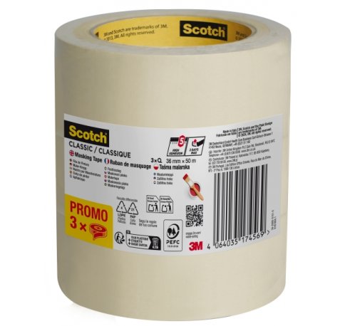 Scotch Classic Cinta de Enmascarar - 36mm x 50m - 70% PEFC - Color Blanco