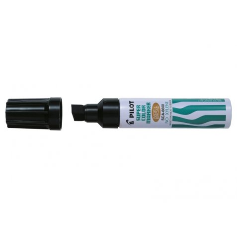 Pilot Super Color 6600 Rotulador Permanente Multisuperficie Extragrueso - Punta Biselada Extragruesa de Fibra - Tinta Base Alcohol Libre de Xileno - Cuerpo Metalico - Color Negro (12 uds)