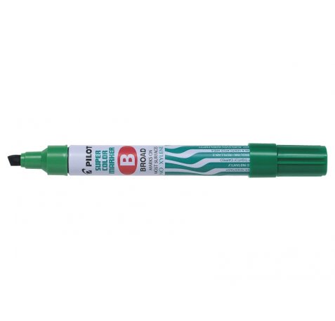 Pilot Super Color Rotulador Permanente Multisuperficie - Punta Biselada de Fibra - Tinta Base Alcohol Libre de Xileno - Cuerpo Metalico - Color Verde (12 uds)