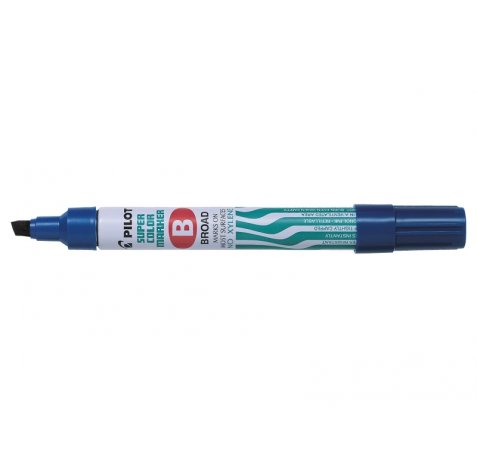 Pilot Super Color Rotulador Permanente Multisuperficie - Punta Biselada de Fibra - Tinta Base Alcohol Libre de Xileno - Cuerpo Metalico - Color Azul (12 uds)