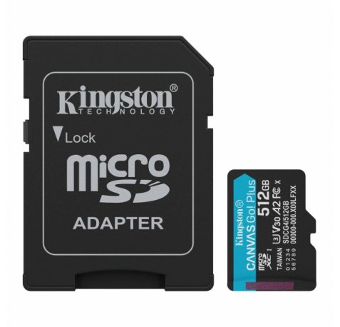Kingston Tarjeta Micro SDXC 512GB UHS-I U3 V30 Clase 10 200MB/s Canvas Go Plus con Adaptador
