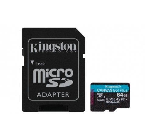 Kingston Tarjeta Micro SDXC 64GB UHS-I U3 V30 Clase 10 200MB/s Canvas Go Plus con Adaptador
