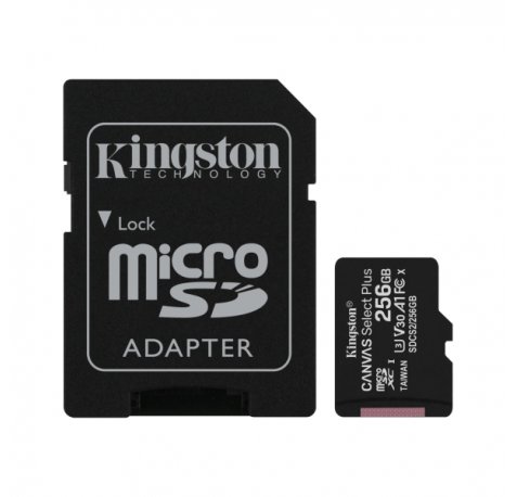 Kingston Tarjeta Micro SDXC 256GB Clase 10 100MB/s Canvas Select Plus + Adaptador SD