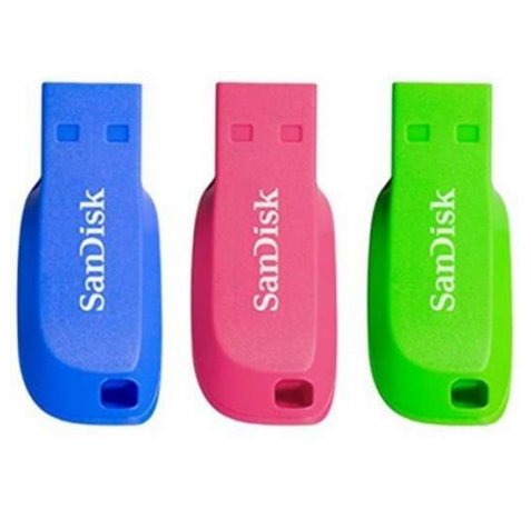 Sandisk Pack de 3 Cruzer Blade Memoria USB 2.0 32GB - Ultra Compacta - Color Azul, Rosa y Verde (Pendrive)