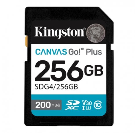 Kingston Tarjeta SDXC 256GB UHS-I U3 V30 Clase 10 200MB/s Canvas Go Plus