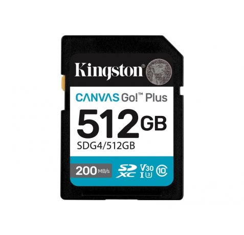 Kingston Tarjeta SDXC 512GB UHS-I U3 V30 Clase 10 200MB/s Canvas Go Plus