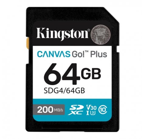 Kingston Tarjeta SDXC 64GB UHS-I U3 V30 Clase 10 200MB/s Canvas Go Plus