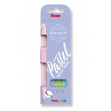 Pentel Brush Sing Pen Pastel Pack de 4 Rotuladores con Punta de Pincel - Lineas Finas o Gruesas dependiendo de la Presion - Fabricados con 81% de Plasticos Recicldos - Colores Azul Grisaceo, Azul Claro, Verde Claro y Rosa