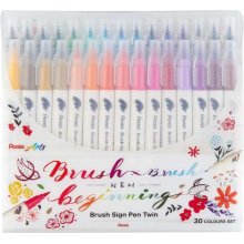 Pentel Brush Sing Pen Twin Pack de 30 Rotuladores con Doble Punta de Pincel Flexible - Punta Ancha 1-4mm, Punta Fina 0,2-2mm - Colores Surtidos