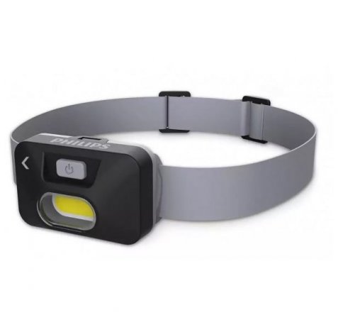 Philips Linterna Frontal LED - Cinta para la Cabeza - 130 Lumenes - Manos Libres - Color Negro y Gris
